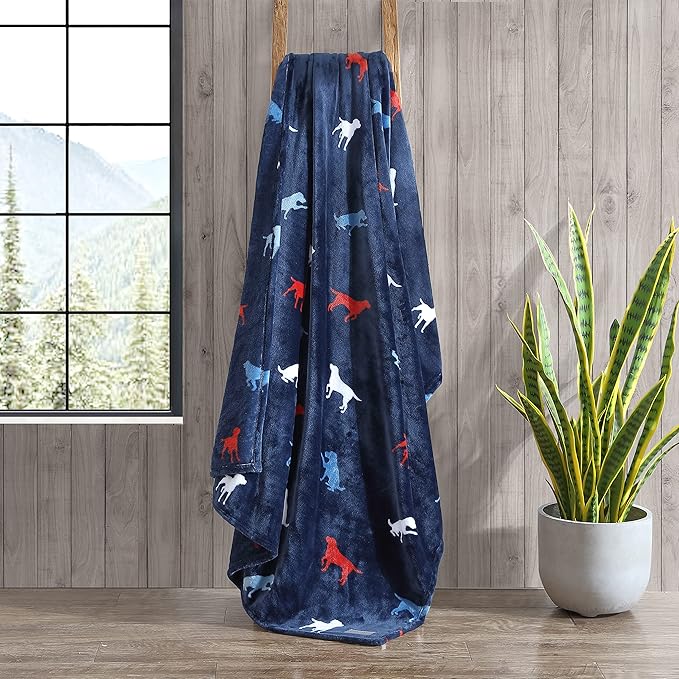 Eddie Bauer - Throw Blanket, Ultra-Soft & Reversible Plush Bedding, Blanket for Couch & Bed (Buddy The Dog Blue, 50" x 70")