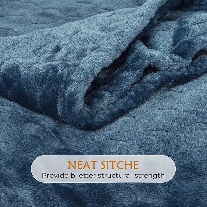 TOONOW Fleece Bed Blanket King Size 90x108 inches, Super Soft Fluffy Fuzzy Plush Blanket Geometric Pattern Cozy Microfiber Flannel Blankets for Couch, Bed, Sofa, Navy Blue