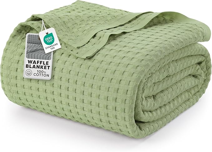 Utopia Bedding Sage Green 100% Cotton Waffle Blanket 300 GSM [Full - 90x84 Inch] Soft Lightweight Breathable Bed Blanket for All Season