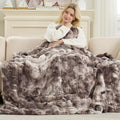 Cozy Bliss Deluxe Striped Rabbit Faux Fur Throw Blanket, Soft Fluffy Warm Plush Blanket for Winter, Modern Homr Decor, Tie-dye Grey 60"x80"