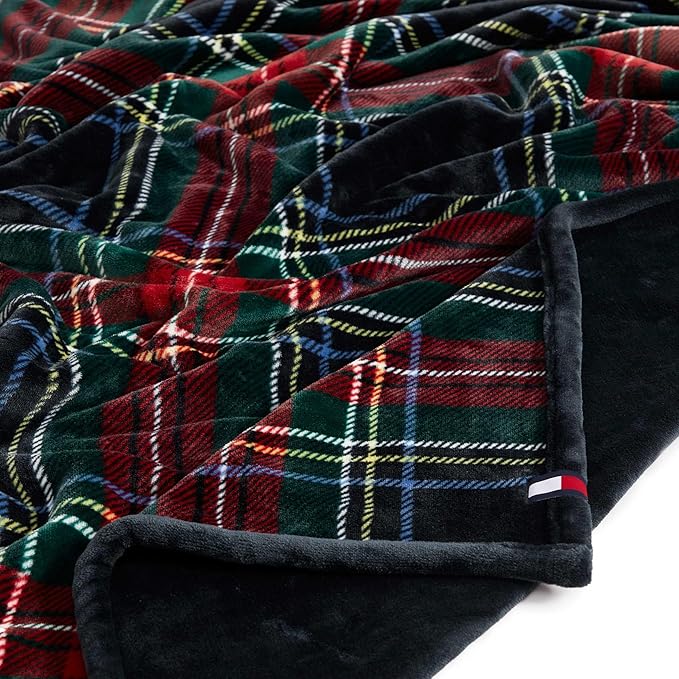 Tommy Hilfiger - Blanket, Ultra-Soft Plush Throw Blanket for Bed or Couch, Cozy Bedding with Solid Reverse & Tailored Hem, Medium Weight for Year Round Comfort (Devon Tartan Blue, 50" x 70")