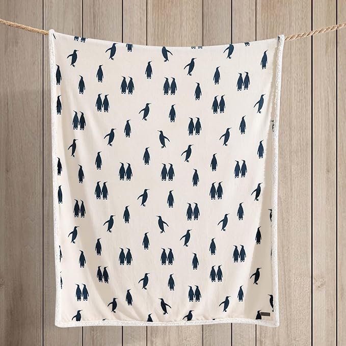 Eddie Bauer - Throw Blanket, Brushed Fleece & Plush Sherpa Bedding, Blanket for Couch & Bed (Emperor Penguin Blue, 50" x 60")