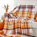 BATTILO HOME Fall Plaid Throw Blanket for Couch Bed, Decorative Orange Fall Blankets, Buffalo Checkered Plaid Blankets and Throws Farmhouse Style for Home Fall Decor 50"x60"