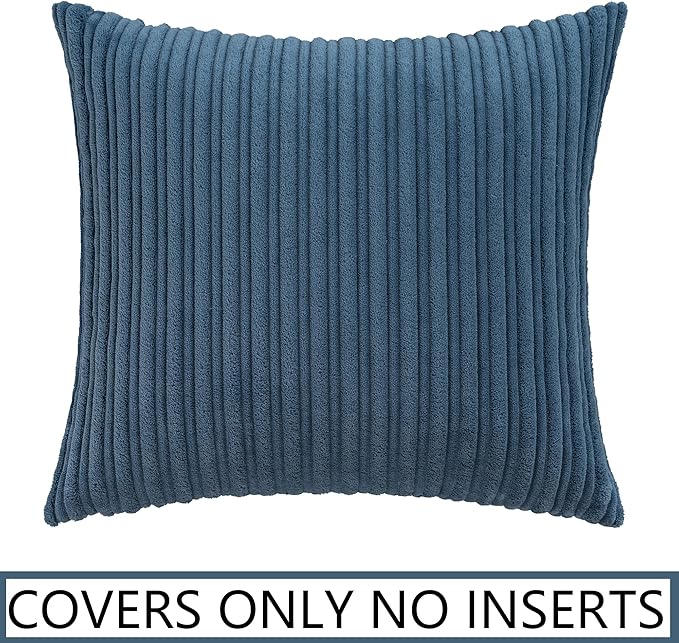 UGASA Velvet 26x26 Inch Soft Throw Pillow Cover Decorative Corduroy Striped Both Sides Solid Square Cushion Case Boho Farmhouse for Couch Bedroom Sofa Home, 1 Piece, Dusty Blue