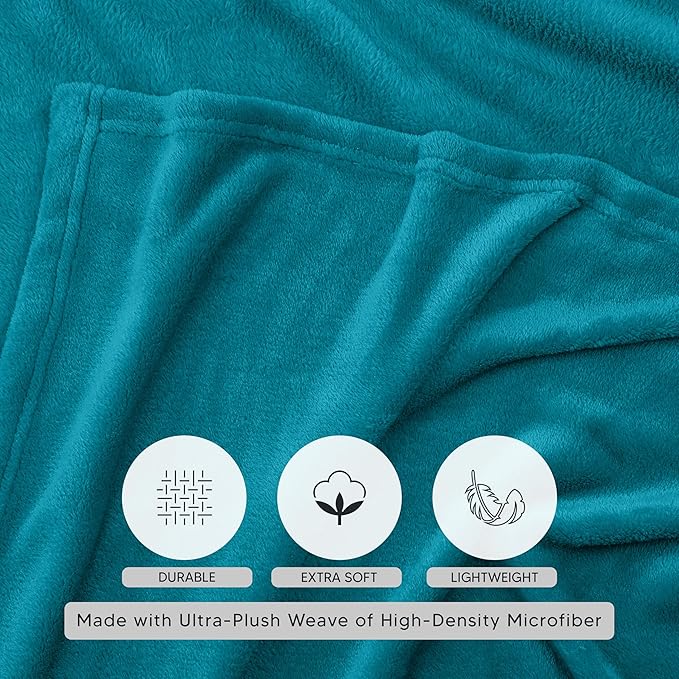 Utopia Bedding Turquoise Fleece Blanket Queen Size Lightweight Fuzzy Soft Anti-Static Microfiber Bed Blanket (90x90 Inch)