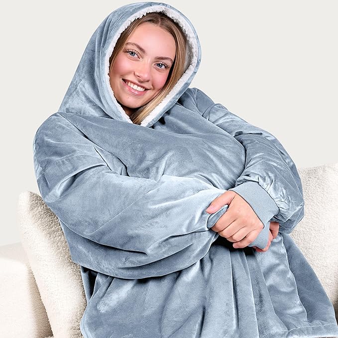 Bare Home Wearable Blanket Hoodie - Soft Plush Sherpa - Warm and Cozy - Oversized Wearable Blanket - Adult & Kid Sizes
