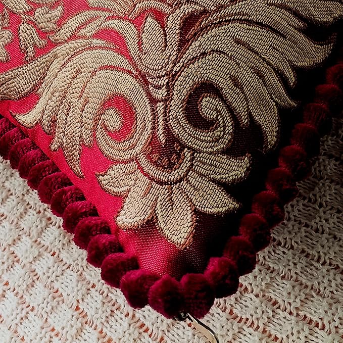 SZHELEJIAM Embroidered Pillow Cover Set of 2, Jacquard Throw Pillow Covers,Vintage Floral Decorative Cushion Covers for Sofa, Bed, Lounger.18.8x18.8 Inch Red