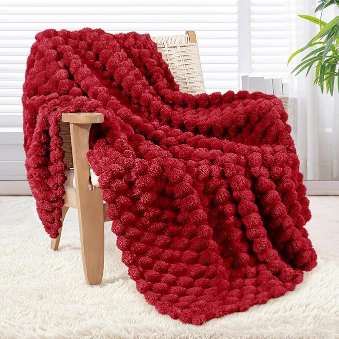 Whale Flotilla Throw Blanket for Couch with Jacquard Pattern, Fuzzy Soft Cozy Exquisite Blankets for All Season, Warm and Fluffy, 50x60 Inch, Red