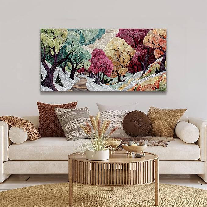 TAIJXAGSG Boho Wall Art For Living Room Colorful Tree Canvas Art Wall Decor Artwork Print Painting 24" X 48" Abstract Wall Art Picture For Bedroom Modern Salon Kitchen Office Home Wall Decor