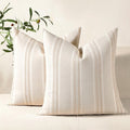 Hckot Throw Pillow Covers 24x24 Set of 2 Striped Pillow Covers Textured Linen Decorative Pillows Square Cushion Covers for Sofa Couch Bed Living Room Farmhouse Decor