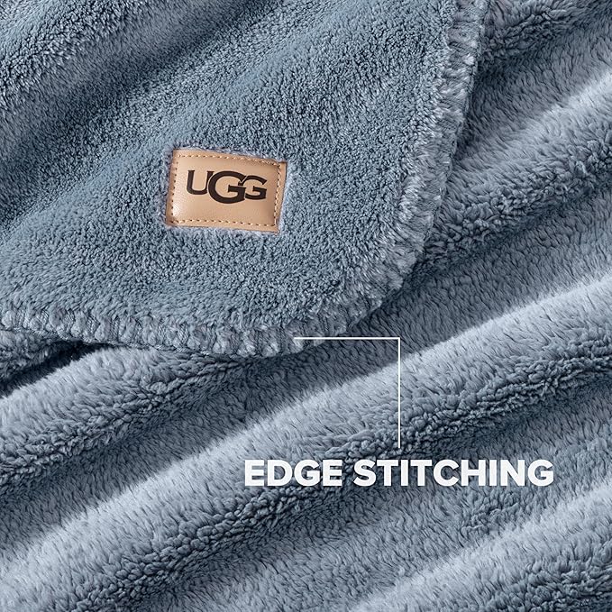 UGG Whitecap Twin Blanket, Soft Cozy Fleece Blanket for Bed, Luxury Fluffy Oversized Throw for Couch, Washable Twin XL Bedding, Dorm Essentials, 66" x 90", Denim Blue