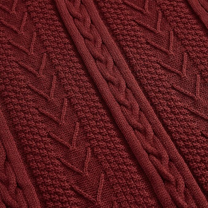 Longhui bedding Acrylic Cable Knit Sherpa Throw Blanket - Thick, Soft, Big, Cozy Wine Red Knitted Fleece Blankets for Couch, Sofa, Bed - Large 60 x 80 Inches Coverlet All Season, Burgundy Color