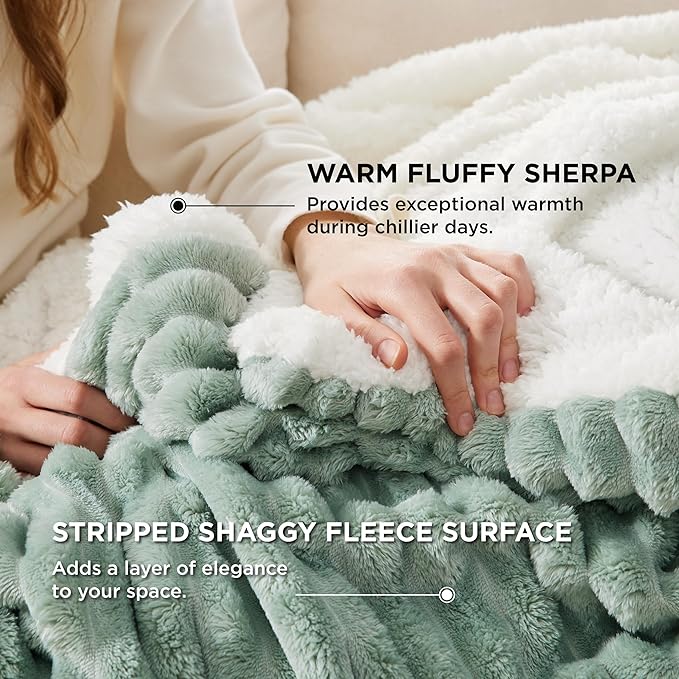 Bedsure Sherpa Throw Blanket for Couch - Super Soft, Cozy Fleece Thick Warm Blanket for Winter, GentleSoft Plush & Fluffy Spring Throw Gift for Women, Room Decor, Sage Green, 50x60 Inches