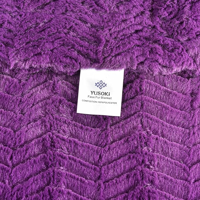 YUSOKI Luxury Faux Fur Blanket for Queen Size Bed 2 Layers,7.3lb,All Ages,Home Decoration Without Pillows (Purple,90"x90")