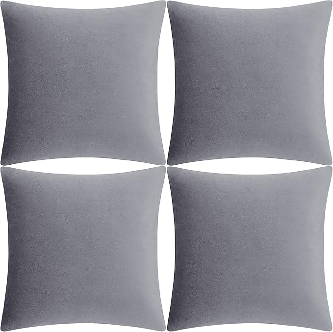 GIGIZAZA Decorative Throw Pillow Covers 16 x 16, Deep Grey Soft Pillow Covers Velvet,Set of 4 Decor Square Cushion Covers