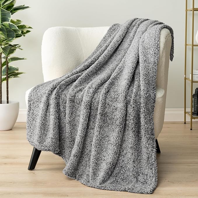 Pavilia Sherpa Bed Blanket Queen Size, Heather Grey Plush Soft Cozy Fluffy Lightweight Microfiber Fuzzy All Season Blanket, 90x90