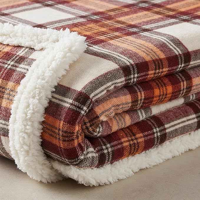 Eddie Bauer - Sherpa Throw Blanket for Couch 50x60 – Ultra Soft Reversible Fleece & Plush Sherpa Blanket, Warm Cozy Plaid Throw Blanket for Sofa, Bed, Living Room, Cabin Decor