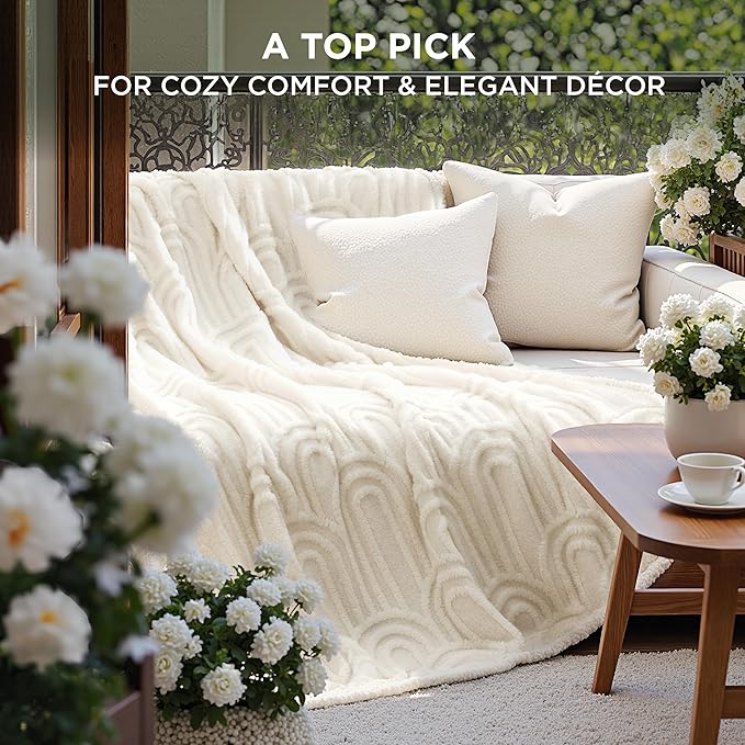 Bedsure GentleSoft Cozy Throw Blanket for Couch - Soft Boho Blankets for Women, Fuzzy Fleece Comfort Throw, Spring Boho Home Room Decor Aesthetic, Gifts for Women Teen Girl, Off White, 50x60 Inches
