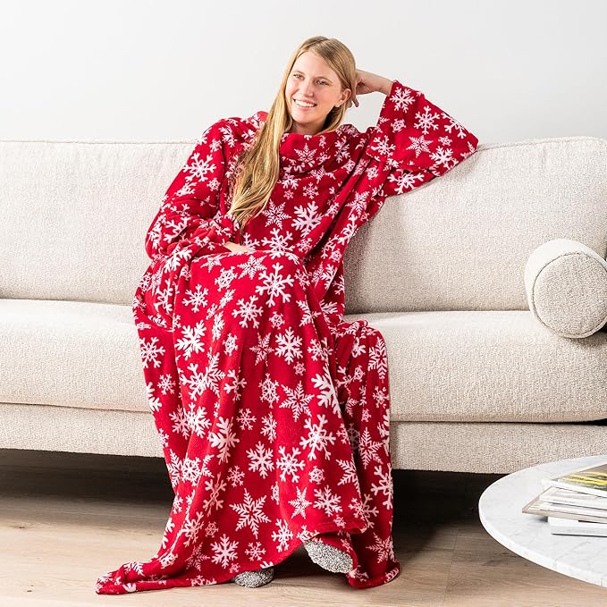 PAVILIA Blanket with Sleeves for Adult Women Men, Soft Warm Wearable Blanket Fleece Wrap Throw, Robe Blanket Gift