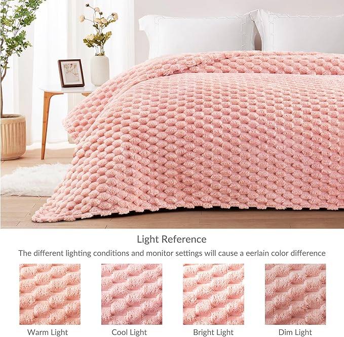 Whale Flotilla Twin Size Blanket for Bed with Jacquard Pattern, Fuzzy Soft Cozy Exquisite Blankets for All Season, Warm and Fluffy, 60x80 Inch, Pink
