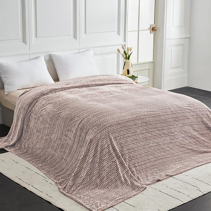 Soft Cozy 120x120 Inches Seamless Oversized King Fleece Blanket, 3D Jacquard Decorative Giant 10'x10' California King Blanket Extra Large for Bed, Sofa, Couch, Travel, Travel, Taupe Chain