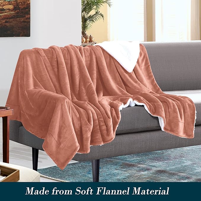 Mocassi Premium Ultra-Soft Flannel Fleece Sherpa Throw Blanket - Warm Cozy Reversible Plush Micromink Blanket for Couch, Bed and Sofa - Fluffy, Christmas Winter Bedding Gift, Full, Coral