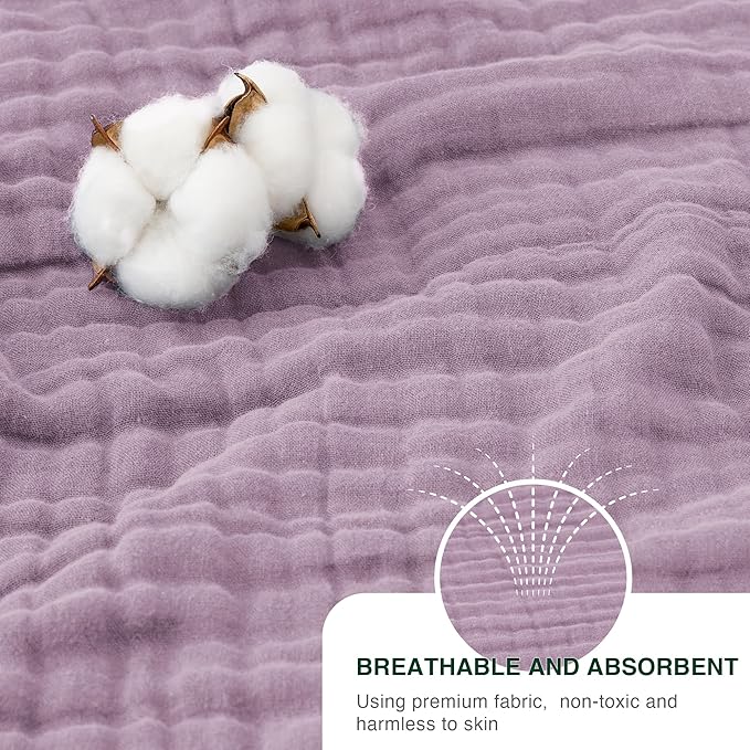 Love's cabin 100% Cotton Muslin Blanket, 6 Layer Lightweight Breathable Gauze Queen Size Blanket 90 x 90 Inches, Soft All Season Blanket for Bed, Lavender