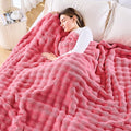 NEWCOSPLAY King Blanket for Couch Coral Pink Super Soft Flannel Fleece 3D Bubble Lightweight Bed Blanket All Season Use (Coral Pink, King(90"x110"))