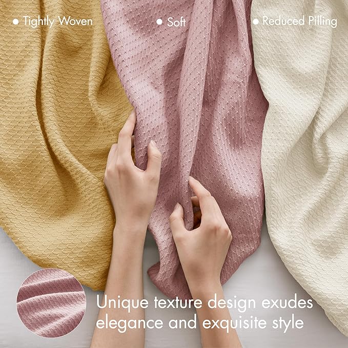 Madison Park 100% Egyptian Cotton Lightweight Summer Blanket, Breathable Waffle Knit Design, Soft Cozy All-Season Throw for Bed, Couch or Sofa, Rose Twin Size (66"x90")