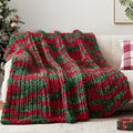 Chunky Knit Throw Blanket, 40''*50'' Knitted Throw Chenille Yarn for Bed Couch, Handmade Stripe Crochet Big Thick Blanket, Machine Washable Cute Comfy Blanket for Home Decor
