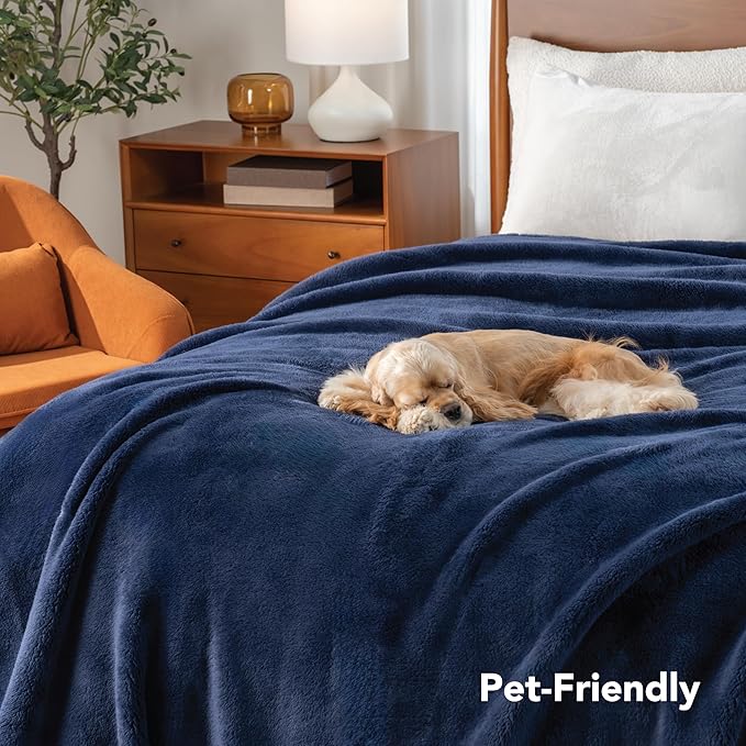 Berkshire Blanket Classic Extra-Fluffy™ Plush Throw Blanket, Soft Fuzzy Fluffy Long Hair Throw Blanket for Couch Sofa Bed, Atlantis Dark Blue, 50x60 Inches