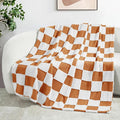 Exclusivo Mezcla Checkered Throw Blanket, Super Soft and Warm Fluffy Fleece Blanket for Couch, Sofa, Bed, Cute Plaid Pattern, Coral Orange, 50" x 60"