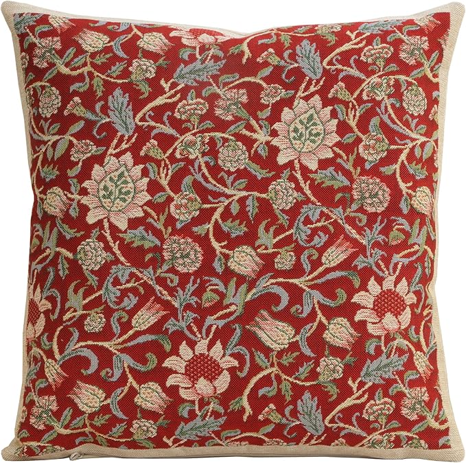 Charlotte Home Furnishings Throw Pillow Covers 16x16 in Red Flowers Decorative Couch Pillow Cover Boho Decor European Tapestry Cushion Cases Living Room Cozy Home Decor Jacquard Woven Soft Cotton