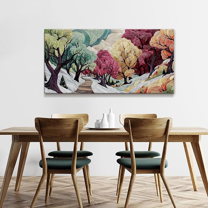TAIJXAGSG Boho Wall Art For Living Room Colorful Tree Canvas Art Wall Decor Artwork Print Painting 24" X 48" Abstract Wall Art Picture For Bedroom Modern Salon Kitchen Office Home Wall Decor