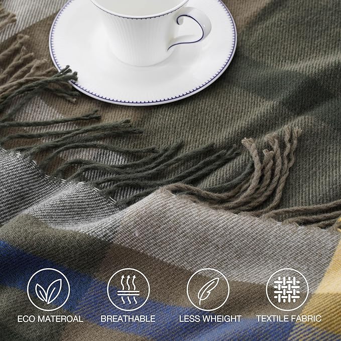 BATTILO HOME Olive Green Plaid Throw Blanket for Couch - Army Green Plaid Blanket Buffalo Checkered Blankets - Lightweight Farmhouse Outdoor Throw Blankets for Bed, Sofa 50"x60"