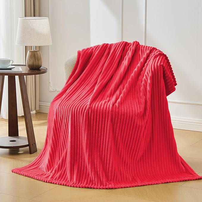 Bnuitland Fleece Throw Blanket for Couch, 300GSM Soft Warm Cozy Fluffy Throw for Adults & Kids, Stripe Pattern, All Season Sofa Bed Blanket for Home Decor, Magenta 50"x60"