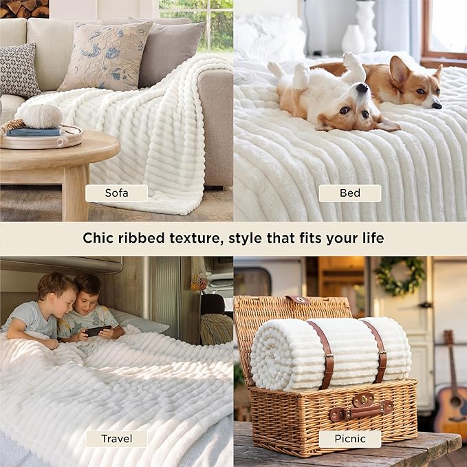 Bedsure GentleSoft White Throw Blanket for Couch - Soft Cozy Fleece Throw Blankets for Women Girls, Mothers Graduation Birthday Gifts for Women Her Mom, Room Home Spring Decor, Off White, 50x60 Inches