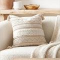 BlissBlush 20X20 Throw Pillow Cover, Cream Neutral Beige Square Decorative Cushion Cover, Boho Accent Pillowcase with Tufted Details and Tassels for Couch Sofa Living Room (Cover Only)