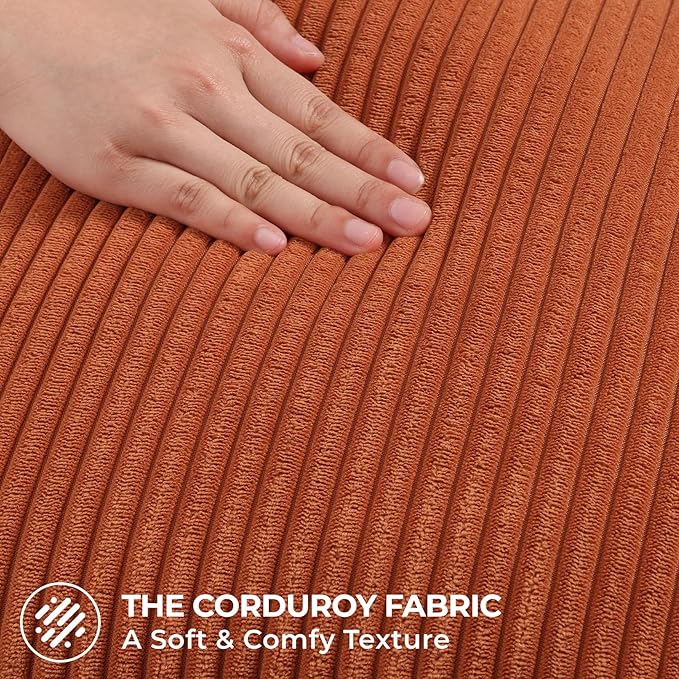 Mecatny Corduroy Decorative Fall Throw Pillow Covers 16x16 Set of 2 for Sofa Living Room, Soft Burnt Orange Neutral Boho Couch Pillow Covers for Home Decor, Rust
