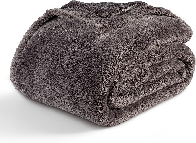 Berkshire Blanket Classic Extra-Fluffy™ Plush Blanket,Twin Size Bed Blanket,Soft Fuzzy Fluffy Long Hair Blanket for Couch Sofa Bed,Shadow Grey,60x92 Inches, E0554-TX-05U