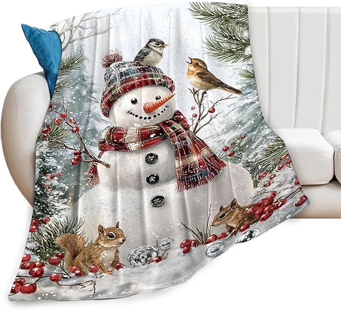 Snowman Throw Blanket - Soft Plush Fleece Christmas Winter Bedding Blankets- Cozy Snowman Stuff Gifts for Women Girls Kids Adults 50"X60"