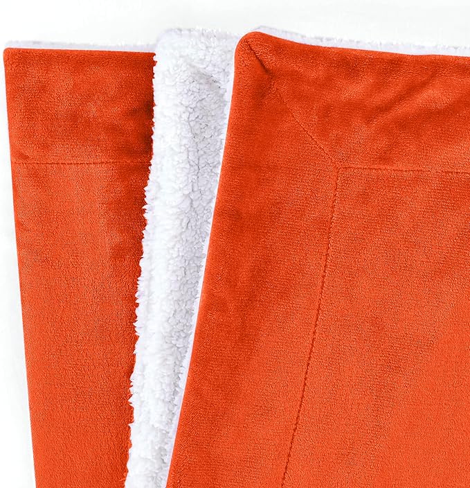 Mocassi Premium Ultra-Soft Velvet Touch Flannel Fleece Sherpa Throw - Warm Cozy Reversible Plush Micromink Throw Blanket for Couch, Bed and Sofa - Fluffy, Christmas Winter Bedding Gift, Orange