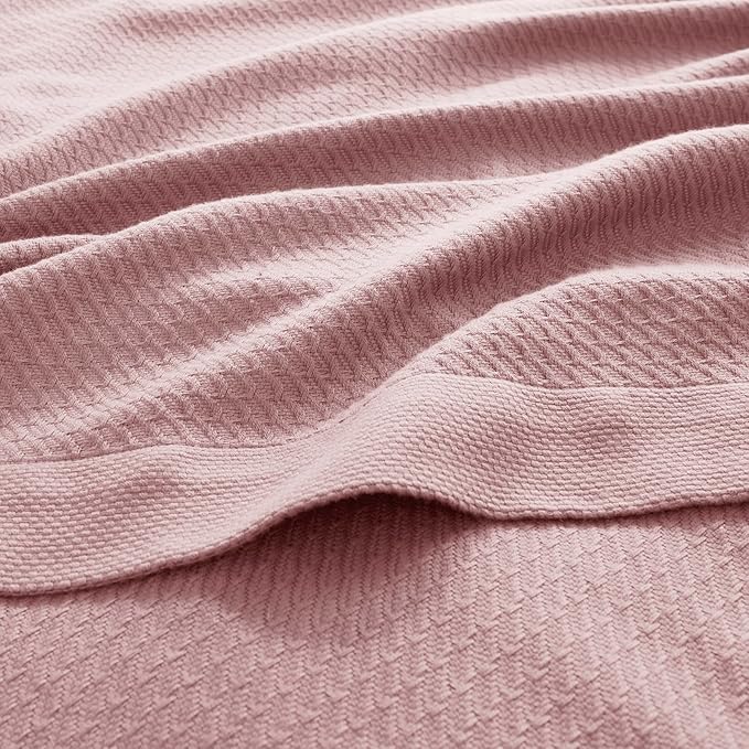 Madison Park 100% Egyptian Cotton Lightweight Summer Blanket, Breathable Waffle Knit Design, Soft Cozy All-Season Throw for Bed, Couch or Sofa, Rose Full/Queen Size (90"x90")