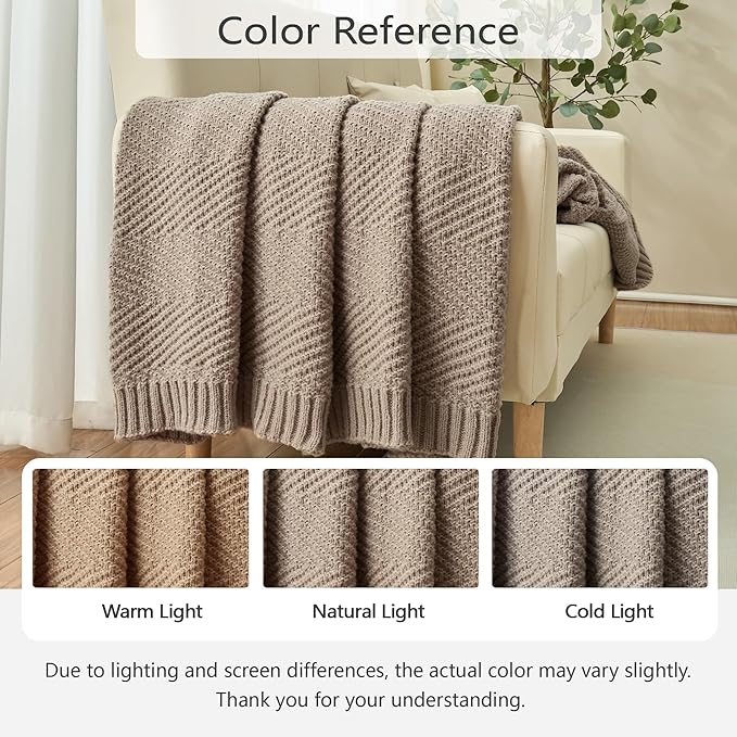 Knitted Throw Blanket 60"X80", Taupe Knit Throws for Bed, Super Soft Boho Chevron Blankets for Couch Sofa Chair Room Decor, Textured Decorative Farmhouse Cozy Lightweight