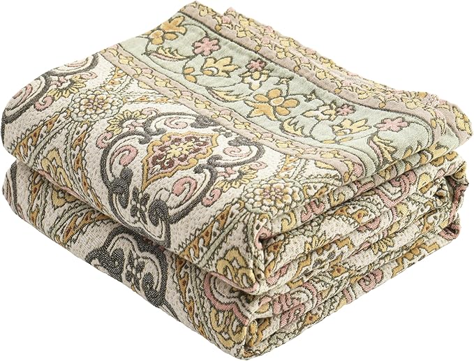 King Boho Throw Blanket, 100% Organic Cotton Breathable Skin-Friendly Ultra Soft 91" x 98" Bed Quilt Throw - Floral Rustic Decor Luxury Reversible Blanket for Sofa Couch Chair and Gift