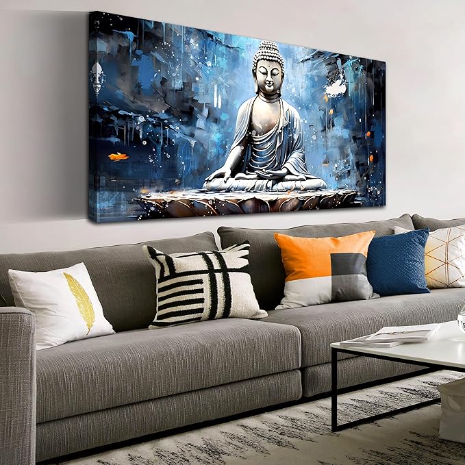 Xxliren Blue Zen Wall Art for Living Room Large Size Meditation Wall Decor Buddha Wall Art Yoga Wall Decor Ready To Hang Size 60 x 30 Inch