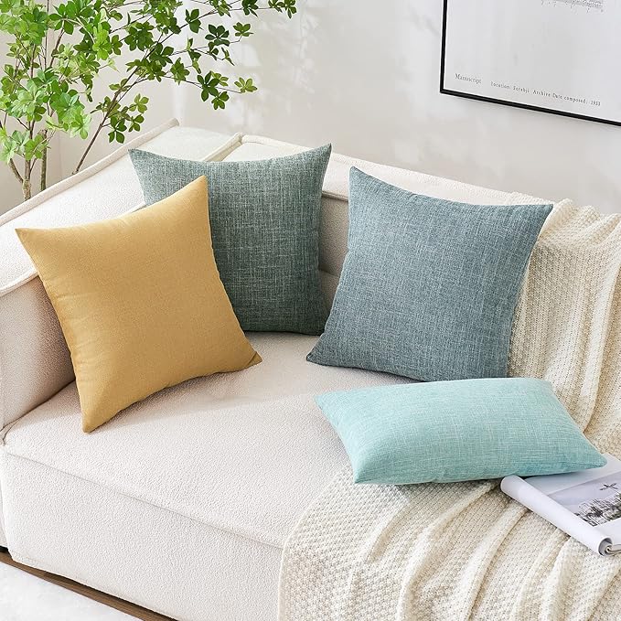 MIULEE Pack of 2 Decorative Linen Burlap Coastal Pillow Covers Farmhouse Boho Accent Pillowcases for Sofa Car Couch Bedroom Living Room Decor 16x16 Inch Teal