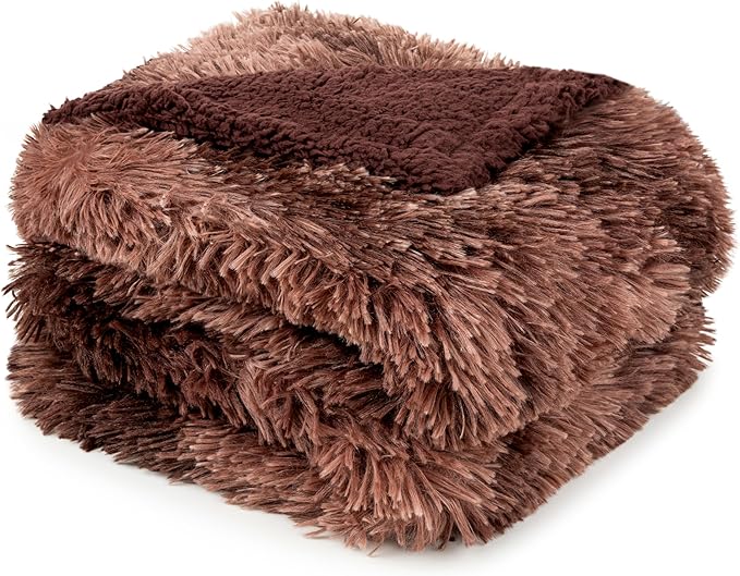 PAVILIA Brown Fluffy Throw Blanket, Fuzzy Sherpa Faux Fur, Tie-Dye, 60x80