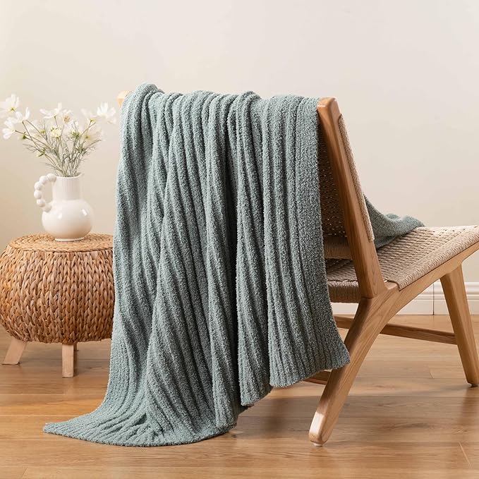 BATTILO Sage Green Throw Blanket, Fuzzy Soft Green Throw Blankets, Warm Lightweight Knit Blanket for Bed, Sofa, Spring Home Decor, 50"x60"