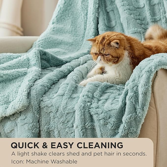 Bedsure Gentlesoft Sherpa Fleece Blanket Twin Size for Bed - Fluffy & Cozy Cable Jacquard Tufted for Women Gift, Thick and Warm Christmas Blanket for Winter, Sage Green, 60x80 Inches